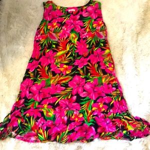 NWOT Paridiso Pink and Green Floral Vneck Midi Dress with Ruffles on bottom